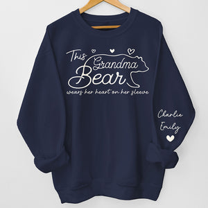 This Mama Bear Wears Her Heart On Her Sleeve - Family Personalized Custom Unisex Sweatshirt With Design On Sleeve - Gift For Mom