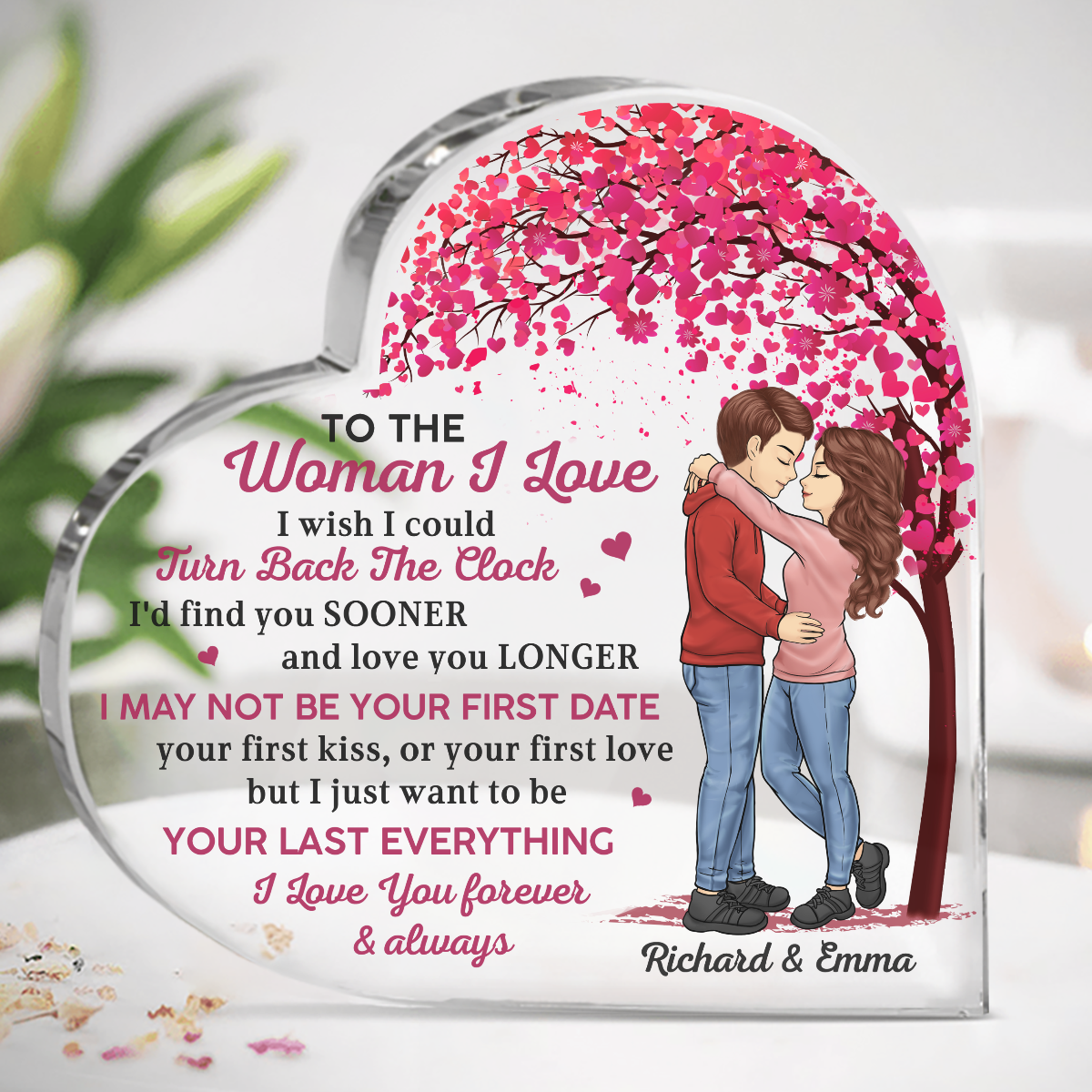 Couple Kissing Valentine Personalized Heart Acrylic Plaque