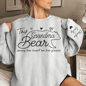 This Mama Bear Wears Her Heart On Her Sleeve - Family Personalized Custom Unisex Sweatshirt With Design On Sleeve - Gift For Mom