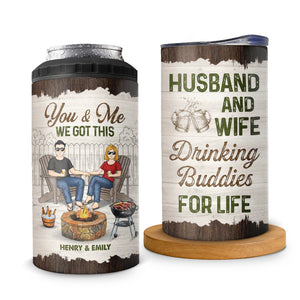 Husband And Wife Drinking Buddies For Life - Camping Personalized Custom 4 In 1 Can Cooler Tumbler - Gift For Husband Wife, Camping Lovers