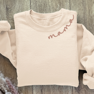 Mama Wears Her Heart On Her Sleeve - Family Personalized Custom Unisex Embroidered Sweatshirt With Design On Sleeve - Mother's Day, Gift For Mom, Grandma