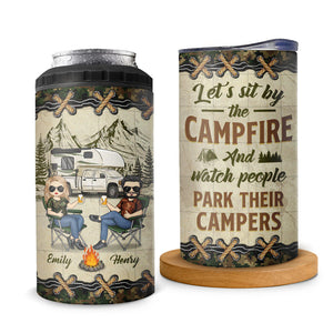 Let's Sit By The Campsite - Camping Personalized Custom 4 In 1 Can Cooler Tumbler - Gift For Husband Wife, Camping Lovers