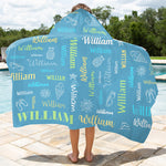 Colorful Lettering - Family Personalized Custom Kid Hooded Beach Towel - Gift For Kids, Family Members