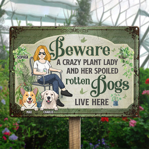 A Crazy Plant Lady & Her Pets Live Here - Dog & Cat Personalized Custom Home Decor Metal Sign - House Warming Gift For Pet Owners, Pet Lovers, Gardening Lovers