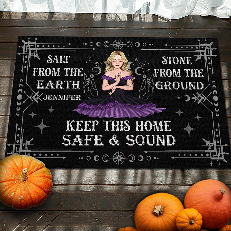 Keep This Home Safe & Sound - Personalized Custom Home Decor Witch Decorative Mat - Halloween Gift For Witches, Yourself
