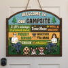 Grilling And Chilling With Us - Camping Personalized Custom Shaped Home Decor Wood Sign - House Warming Gift For Couple, Camping Lovers, Pet Lovers, Pet Owners