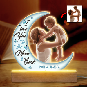 Custom Photo I Love You To The Moon And Back - Family Personalized Custom Shaped 3D LED Light - Upload Photo Gift For Mom, Grandma