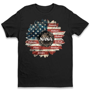 July Flower Nana - Family Personalized Custom Unisex T-shirt, Hoodie, Sweatshirt - 4th Of July, Birthday Gift For Mom, Grandma