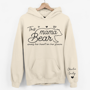 This Mama Bear Wears Her Heart On Her Sleeve - Family Personalized Custom Unisex Sweatshirt With Design On Sleeve - Gift For Mom