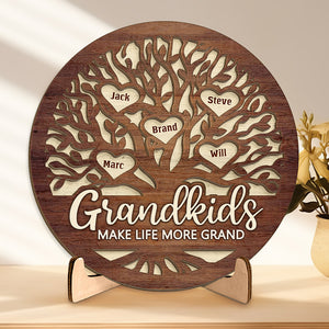 Mes petits-enfants me font sourire ! Plaque en bois personnalisée à 2 couches avec support ! Cadeau pour grand-mère