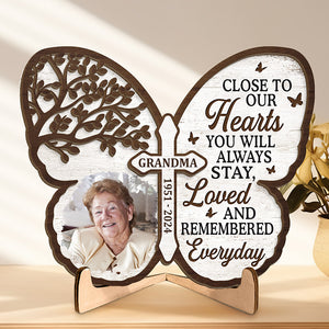 Custom Photo Always On Our Minds - Memorial Personalized Custom 2-Layered Wooden Plaque With Stand - Sympathy Gift For Family Members