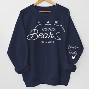 This Mama Bear Wears Her Heart On Her Sleeve - Family Personalized Custom Unisex Sweatshirt With Design On Sleeve - Gift For Mom