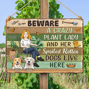A Crazy Plant Lady & Her Pets - Dog & Cat Personalized Custom Home Decor Metal Sign - House Warming Gift For Pet Owners, Pet Lovers, Gardening Lovers