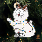 Santa's Little Troublemaker - Cat Personalized Custom Ornament - Acrylic Custom Shaped - Christmas Gift For Pet Owners, Pet Lovers