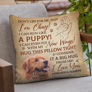 Custom Photo A Big Hug From Me To You - Memorial Personalized Custom Pillow - Sympathy Gift For Pet Owners, Pet Lovers