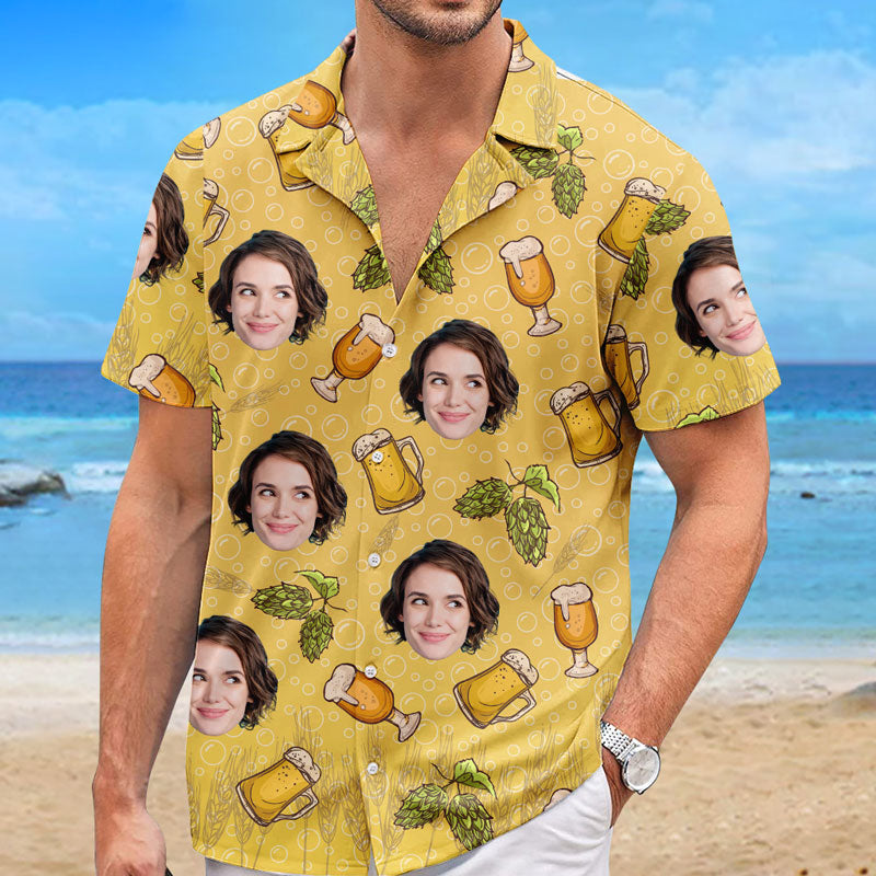 Custom Photo Cold Beer On A Hot Day - Family Personalized Custom Unisex Tropical Hawaiian Aloha Shirt - Summer Vacation Gift, Gift For Family Members