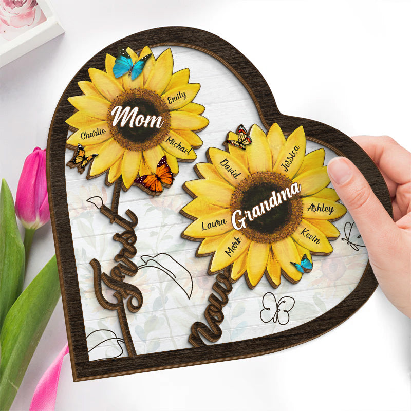 First Mother Now Grandma - Family Personalized Custom 2-Layered Wooden Plaque With Stand - Mother's Day, House Warming Gift For Mom, Grandma