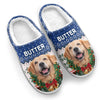 Custom Photo Santa's Little Helper Right Here - Dog & Cat Personalized Custom Fluffy Slippers - Christmas Gift For Pet Owners, Pet Lovers