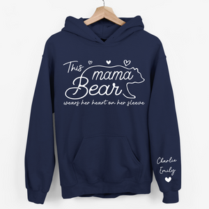 This Mama Bear Wears Her Heart On Her Sleeve - Family Personalized Custom Unisex Sweatshirt With Design On Sleeve - Gift For Mom