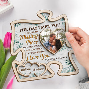 Custom Photo You Complete Me Endlessly - Couple Personalized Custom 2-Layered Wooden Plaque With Stand - House Warming Gift For Husband Wife, Anniversary