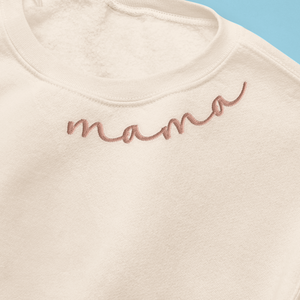 Mama Wears Her Heart On Her Sleeve - Family Personalized Custom Unisex Embroidered Sweatshirt With Design On Sleeve - Mother's Day, Gift For Mom, Grandma