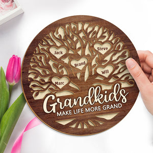 Mes petits-enfants me font sourire ! Plaque en bois personnalisée à 2 couches avec support ! Cadeau pour grand-mère