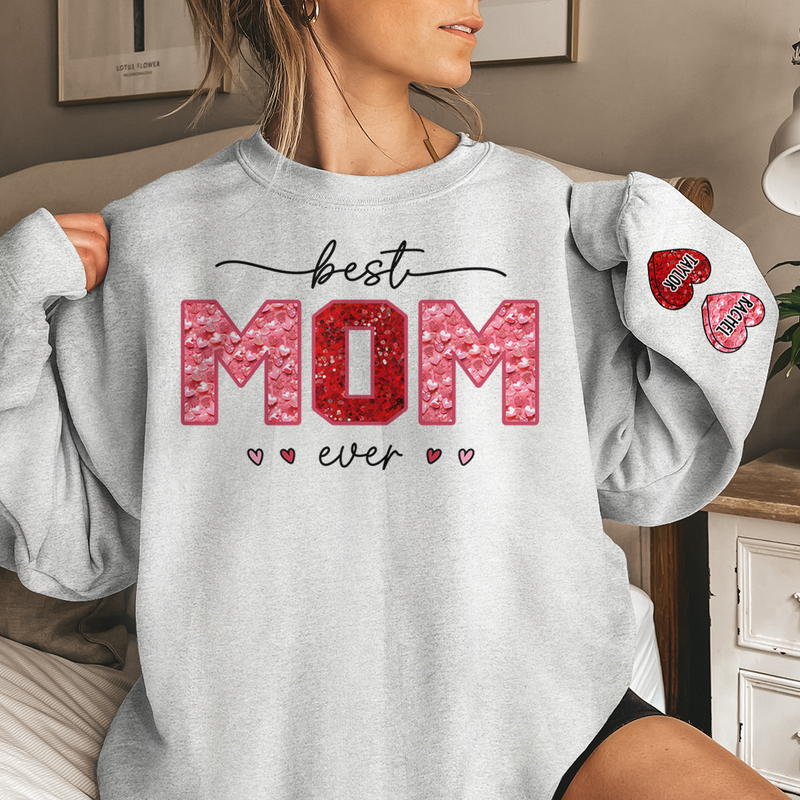 Best Grandma In My Heart - Family Personalized Custom Unisex Sweatshirt With Design On Sleeve - Gift For Mom, Grandma