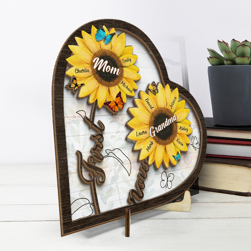 First Mother Now Grandma - Family Personalized Custom 2-Layered Wooden Plaque With Stand - Mother's Day, House Warming Gift For Mom, Grandma