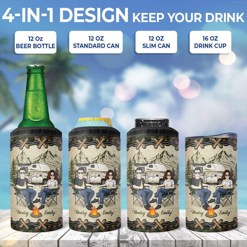 Making Memories One Campsite At A Time - Camping Personalized Custom 4 In 1 Can Cooler Tumbler - Gift For Husband Wife, Camping Lovers