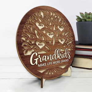 Mes petits-enfants me font sourire ! Plaque en bois personnalisée à 2 couches avec support ! Cadeau pour grand-mère