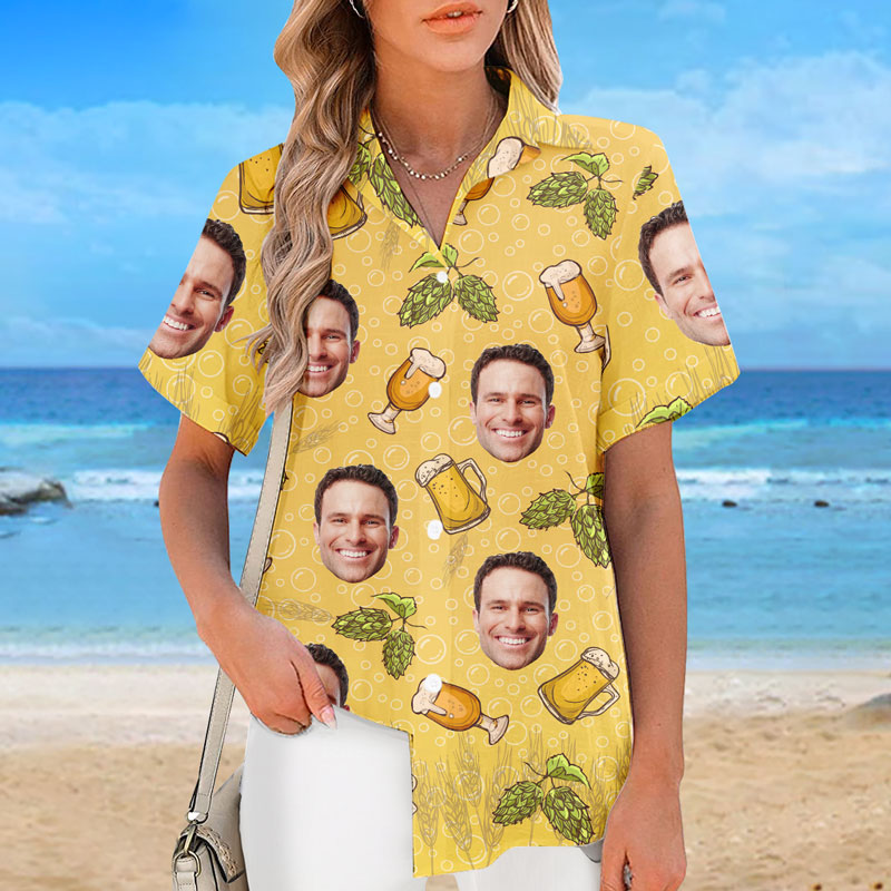 Custom Photo Cold Beer On A Hot Day - Family Personalized Custom Unisex Tropical Hawaiian Aloha Shirt - Summer Vacation Gift, Gift For Family Members