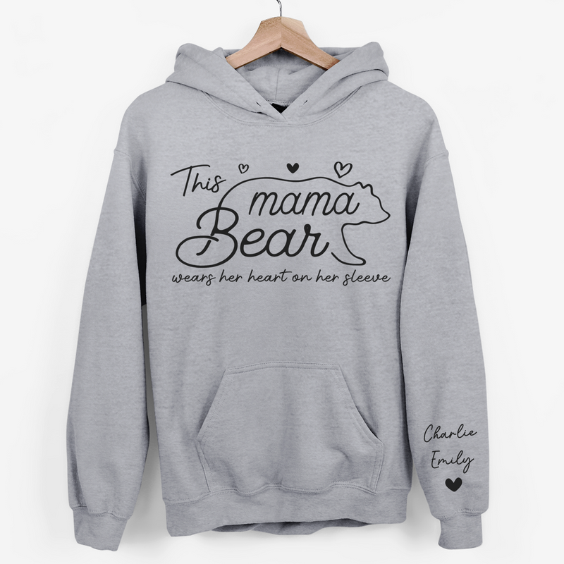 This Mama Bear Wears Her Heart On Her Sleeve - Family Personalized Custom Unisex Sweatshirt With Design On Sleeve - Gift For Mom