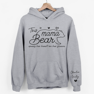 This Mama Bear Wears Her Heart On Her Sleeve - Family Personalized Custom Unisex Sweatshirt With Design On Sleeve - Gift For Mom