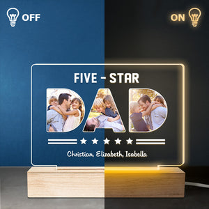 Custom Photo Five Star Dad Papa - Family Personalized Custom Rectangle Shaped 3D LED Light - Father's Day, Birthday Gift For Dad, Grandpa