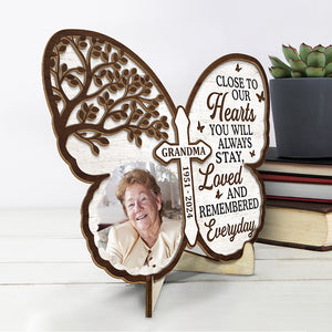 Custom Photo Always On Our Minds - Memorial Personalized Custom 2-Layered Wooden Plaque With Stand - Sympathy Gift For Family Members