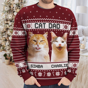 Custom Photo World's Best Cat Dad - Cat Personalized Custom Ugly Sweatshirt - Unisex Wool Jumper - Christmas Gift For Pet Owners, Pet Lovers