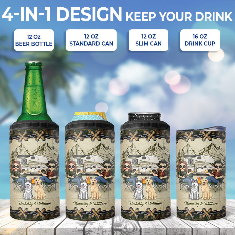 You & Me & The Dogs - Camping Personalized Custom 4 In 1 Can Cooler Tumbler - Gift For Husband Wife, Camping Lovers, Pet Owners, Pet Lovers