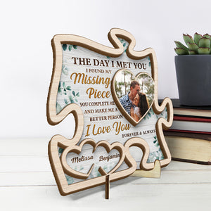 Custom Photo You Complete Me Endlessly - Couple Personalized Custom 2-Layered Wooden Plaque With Stand - House Warming Gift For Husband Wife, Anniversary