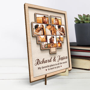 Custom Photo Home Is Where My Wife Is - Couple Personalized Custom 2-Layered Wooden Plaque With Stand - House Warming Gift For Husband Wife, Anniversary