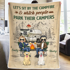 Let's Watch People Park Their Campers - Camping Personalized Custom Blanket - Gift For Camping Lovers, Pet Owners, Pet Lovers