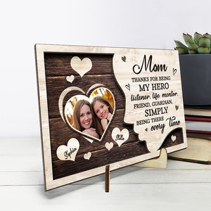 Custom Photo Thanks For Being My Guardian - Family Personalized Custom 2-Layered Wooden Plaque With Stand - House Warming Gift For Mom