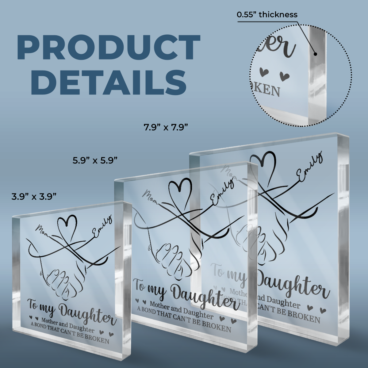 Mother And Daughter Forever Linked Together - Family Personalized Custom Square Shaped Acrylic Plaque - Gift For Daughter From Mom