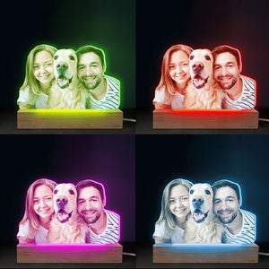 Custom Photo We're A Big Happy Family - Couple Personalized Custom Shaped 3D LED Light - Upload Photo Gift For Husband Wife, Pet Owners, Pet Lovers