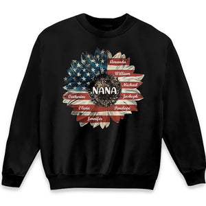 July Flower Nana - Family Personalized Custom Unisex T-shirt, Hoodie, Sweatshirt - 4th Of July, Birthday Gift For Mom, Grandma