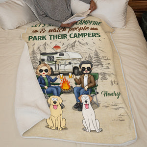 Let's Watch People Park Their Campers - Camping Personalized Custom Blanket - Gift For Camping Lovers, Pet Owners, Pet Lovers