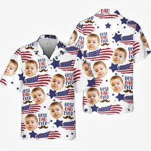 Custom Photo Best Dad Ever - Family Personalized Custom Unisex Patriotic Hawaiian Shirt - Father's Day, Independence Day, 4th Of July, Birthday Gift For Dad