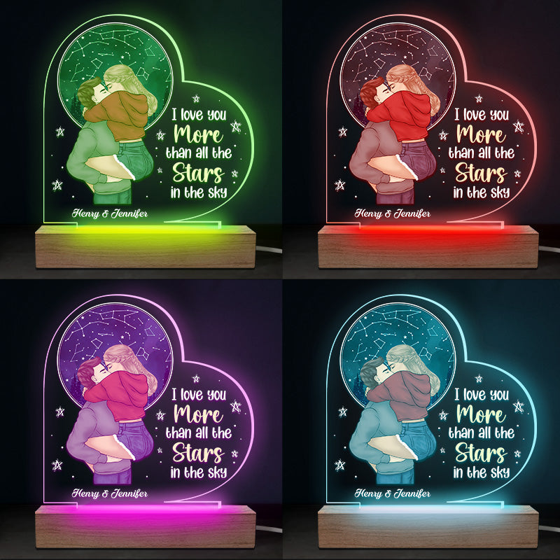 I Love You More Than All The Stars In The Sky - Couple Personalized Custom Heart Shaped 3D LED Light - Gift For Husband Wife, Anniversary