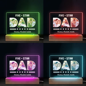 Custom Photo Five Star Dad Papa - Family Personalized Custom Rectangle Shaped 3D LED Light - Father's Day, Birthday Gift For Dad, Grandpa