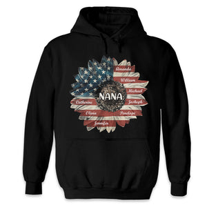 July Flower Nana - Family Personalized Custom Unisex T-shirt, Hoodie, Sweatshirt - 4th Of July, Birthday Gift For Mom, Grandma