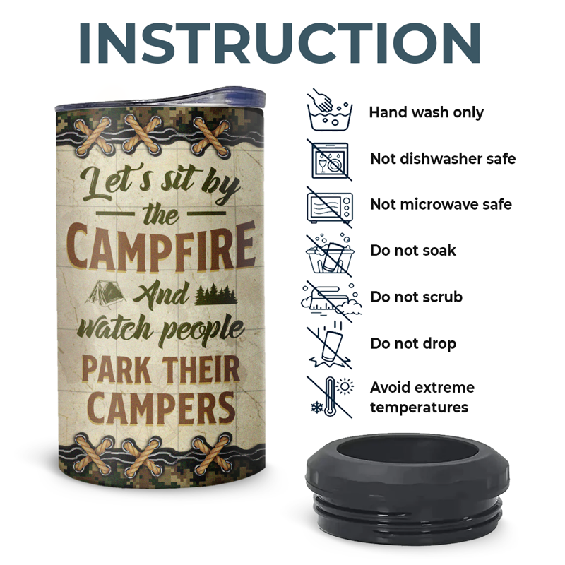 Let's Sit By The Campsite - Camping Personalized Custom 4 In 1 Can Cooler Tumbler - Gift For Husband Wife, Camping Lovers